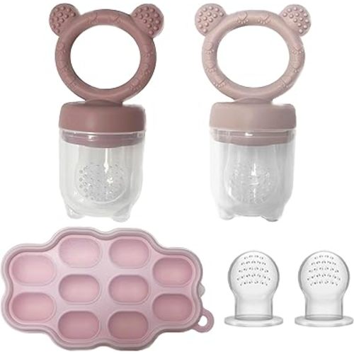 Baby Breastmilk Popsicle Freezer Molds & Baby Fruit Food Feeder Pacifier Set, JEXFUN Baby Silicone Nibble Freezer Tray Food Storage Containers, Breast Milk Ice Cubes for Teething & Self Feeding