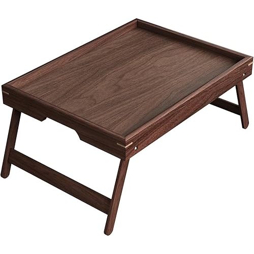 Walnut Wood Bed Tray Table with Folding Legs,Breakfast Trays,Serving Tray for Food and Snack,Laptop Trays for Working