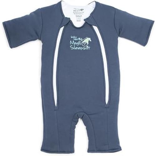 Magic Sleepsuit Baby Merlin's Cotton Baby Swaddle Transition Product - Soft and Cozy Design, Double Zipper for Easy Diaper Changes, Promotes Safe Sleep, 3-6 Months - Navy Blue - Small 12-18lbs