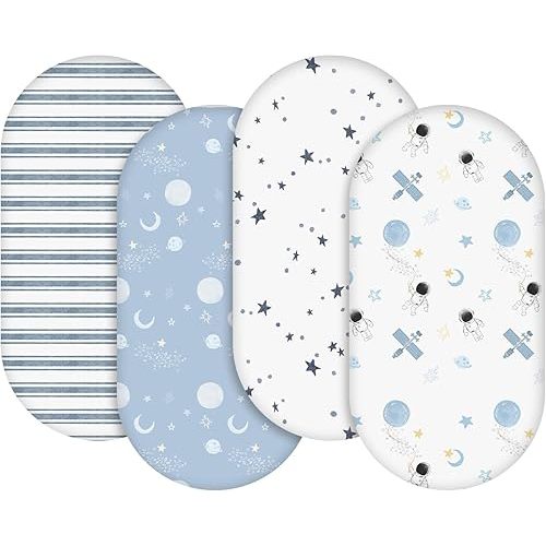 Gllquen Baby Bassinet Sheets 4 Pack, Breathable Cozy Fitted Mattress Sheet, Elastic Travel Crib Fashionable Floral Pattern, Standard Cradle Safe Sheets for Baby Boy Girls 32"X16"(Astronaut)