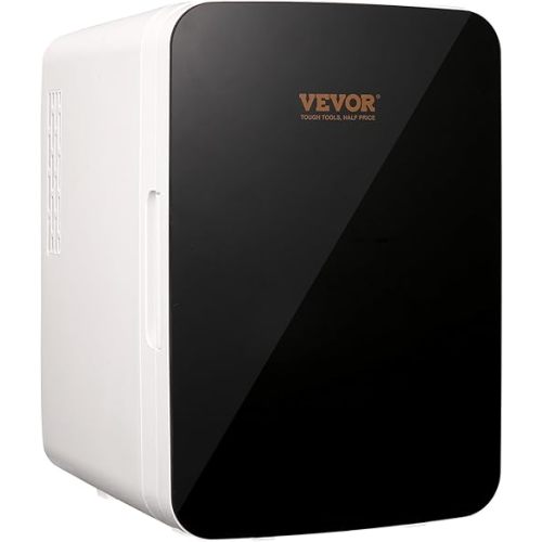 VEVOR Mini Fridge for Bedroom, 10 Liter/12 Can Portable Fridges, Luxury Small Beverage Refrigerator for Skincare Food Breast Milk Chill, AC/DC Cooler Warmer for Office Dorm Car, Black