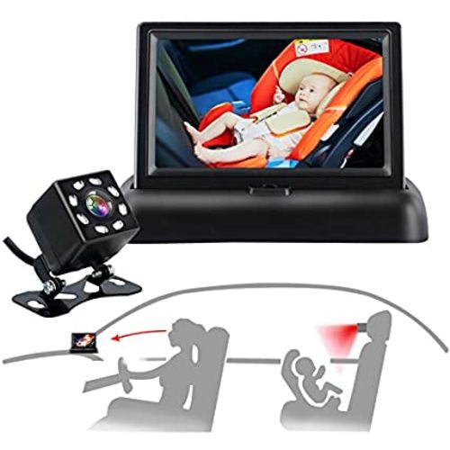 Baby-Car-Mirror-Car-Baby-Camera-Monitor - Safety Car Seat Mirror Camera with 4.3'' HD, Wide Crystal Clear View, Night Vision, Not Need to Turn Around, Observe The Baby's Every Move at Any Time