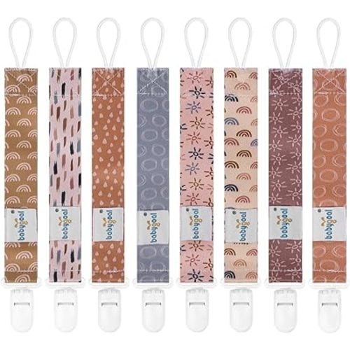 Babygoal Pacifier Clips 8 Pack, Pacifier Holder Clips for Baby Boys and Girls Fits for Most Pacifier, Binkie Styles & Baby Teethers & Toys and Gift-Neutral Color 8PB25