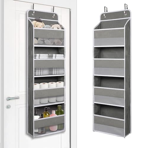 Over Door Hanging Organizer with 4 Large Capacity Pockets, Ideal Storage for Closet, Bathroom, Nursery, Bedroom, Dorm, Toys, Cosmetics, and Baby Essentials, Gray