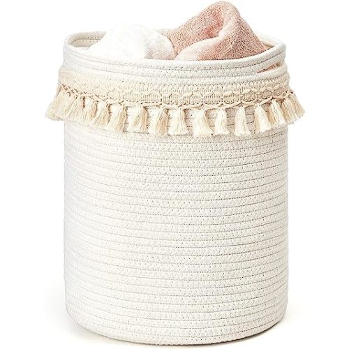 Amazon.com: Mkono Macrame Decorative Cotton Rope Basket Boho Nursery Decor Small Cute Woven Tassel Closet Storage Bins Organizer for Baby Toys,Magazines, Potted Plants Cover,Living Room,Bedroom, 15.7"x19.6" : Baby