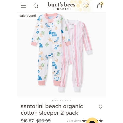 Santorini Beach Organic Cotton Sleep & Play 2 Pack