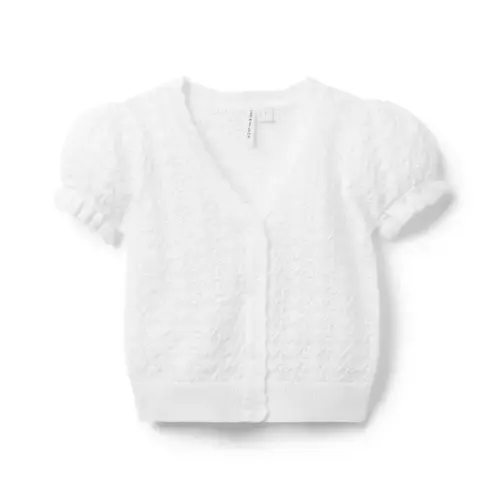 Girl White Pointelle Puff Sleeve Cardigan by Janie and Jack