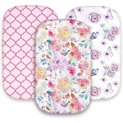 AMROSE 3 Pack Bassinet Sheets 33" x 20" Compatible with Mika Micky, Baby Delight, Dream On Me, AMKE and Other Rectangle Bassinet Mattress, Soft and Skin-Friendly, Happy Garden
