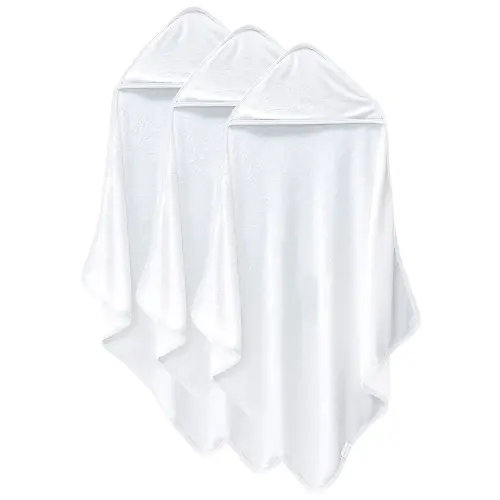 Cosy Family 3 Pack Baby Hooded Towels, Rayon Made from Bamboo, Ultra Soft Unisex Bath Towels for Babies,Toddler,Infant - Newborn Essential - Ultra Absorbent Toddler Towels for Baby Boy Girl - White