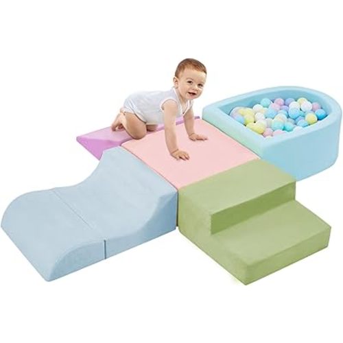 5-Piece Climbing Toys for Toddlers, Toddler Climbing Toys Indoor with Foam Ball Pit (Balls not Included), Soft Foam Climb Blocks Set Indoor Play Gym for Crawling and Sliding