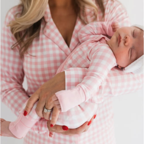 Blush Gingham Zipper Romper – In My Jammers