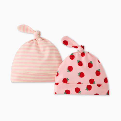 Hanna Andersson 2-Pack Baby Layette Top Knot Beanie in HannaSoft™ - Mini Strawberry, 0-3 M