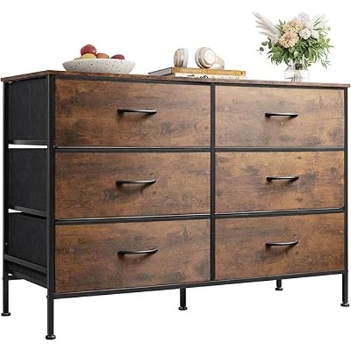 WLIVE Dresser for Bedroom with 6 Fabric Drawers, Rustic Brown