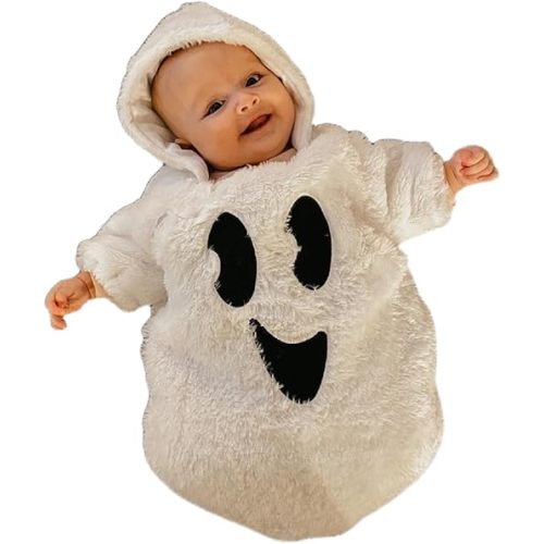 Infant Baby Girl Boy Halloween Outfits Long Sleeve Jumpsuit Ghost Romper One Piece Fall Winter Hoodie Bodysuit