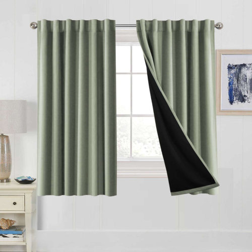 Ebern Designs Lundon 100% Blackout linen for Bedroom Curtain Panels Thermal Insulated Back Tab/Rod Pocket Window Treatment Drapes for Living Room & Reviews | Wayfair