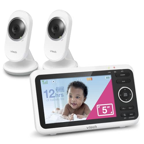 VTech [Upgraded] VM350-2 Baby Monitor, 5" Screen,2 Cameras,1000ft Range, Night Vision, 2-Way Audio, Lullabies, Secure Transmission No WiFi