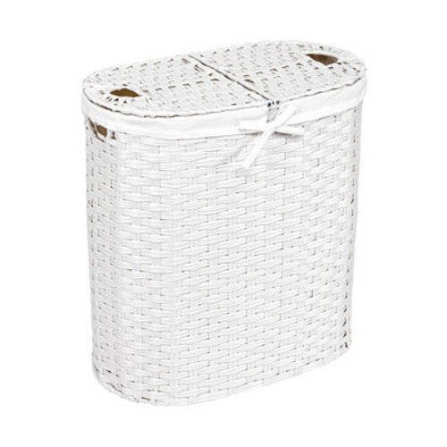 Handwoven Lidded Oval Double Laundry Hamper