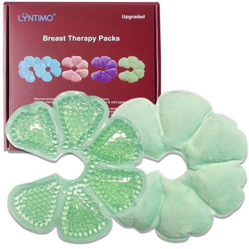 2 Pack Breast Therapy Packs, Lyntimo Hot and Cold Breastfeeding Essentials Ice Pack for Pain Relief, Dual-purpose Nipple Cooling Gel Pad Heat Warm Compress for Lactation Support, Postpartum Recovery