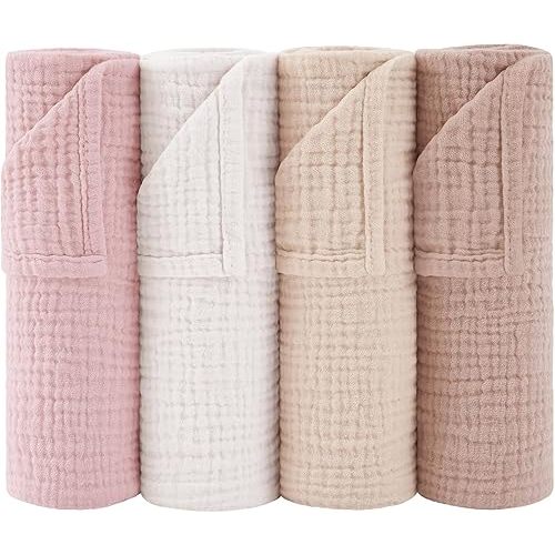 Susurration 4,7 Pack Cotton Newborn Bath Towels 24''X24'' Ultra Soft Absorbent Baby Muslin Washcloths Burp Cloths Skin-Friendly Swaddling Blankets for Infant