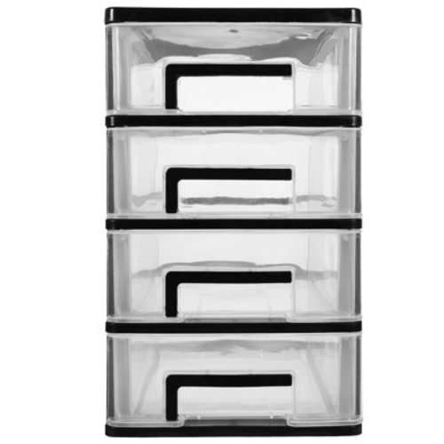 Four- layer Transparent Drawer Storage Cabinet,. 1x15. 2x25. 2, Clear Drawer Organizer, Storage Furniture, Storage Box for Makeup, Kitchen Utensils, Jewelries and Gadgets| Black