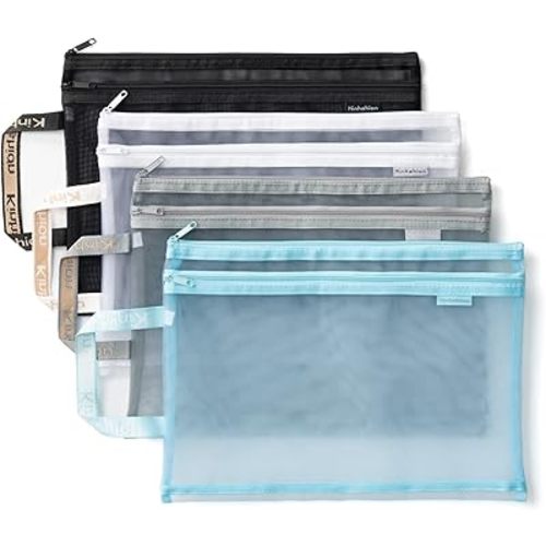 Mesh Zipper Pouch, Lightweight Nylon File Folders, A4 Document Organizer Clearly Visible Mesh Zip Bag, Suitable for School Office Travel Supplies (Double-Layer Mesh)