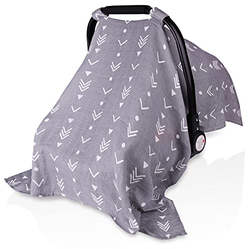 Muslin Baby Car Seat Canopy, Metplus Infant Carseat Cover - Extra Wide Universal Fit, Lightweight Breathable Soft for Babies Girls Shower Gift (Arrow)