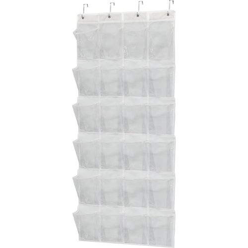 Simple Houseware 24 Pockets Large Clear Pockets Over The Door Hanging Shoe Organizer, White (56" x 22.5")