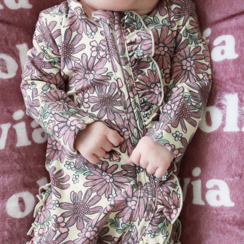 Maya's Moody Floral Ruffle Zipper Footie