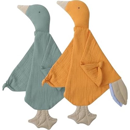 Twins Pack Muslin Cotton Goose Loveys Soft Breathable Newborn Security Blanket with Tags, for Baby Boy Girl, Neutral Muslin Fabric for Comfortable Sleep & Play, Ideal for Newborns, Toddlers