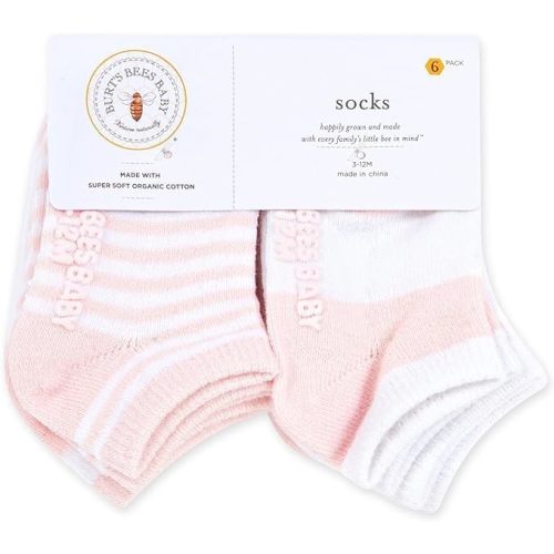 Burt's Bees Baby Unisex Baby Socks Ankle or Crew Height Made with Soft Organic Cotton, 6 Packs with Non-Slip Grips for Babies