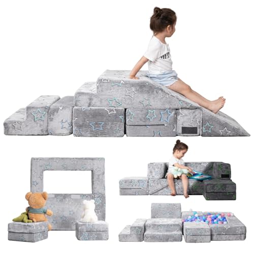 LOAOL Kids Couch Toddler Couch, Glow in The Dark Kids Play Couch, Foam Climbing Playset Imaginative Furniture for Creative Children, Convertible Glow Kids Sofa Colorful Stars for Playroom Bedroom