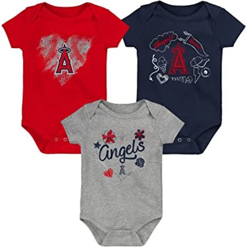Outerstuff MLB Newborn & Infants Girls 0-24 Months Batter Up 3 Piece Onesie Creeper Romper Set (Los Angeles Angels, 6/9 Months)