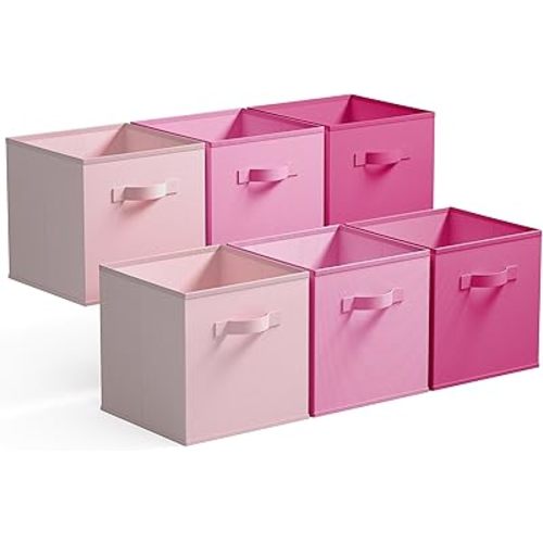GRANNY SAYS 11 Inch Cube Storage Bins, Cube Storage Organizer, Fabric Collapsible Storage Bins with Handle, Storage Cubes for Shelves, Closet, Pink Gradient, 6-Pack