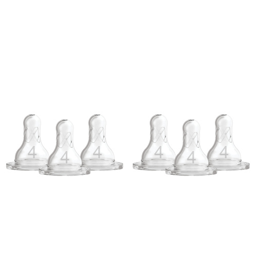 Dr. Brown's Natural Flow Level 4, Narrow Baby Bottle Nipple, Fast Flow, 9m+, 100% Silicone, 6 Pack