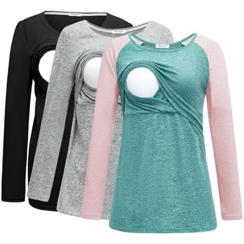 Women's 3 Pack Long Sleeve Breastfeeding Shirts Nursing Top