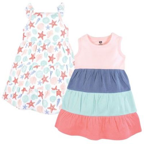 Hudson Baby Girl Cotton Dresses, Multicolor Sea Shells, 0-3 Months