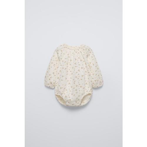 TEXTURED WEAVE FLORAL BODYSUIT - Light ecru | ZARA United States