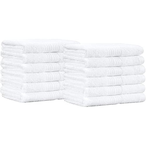 Amazon Basics Cotton Washcloths for Bathroom, Soft and Highly Absorbent, 12 in x 12 in, White, 12-Pack