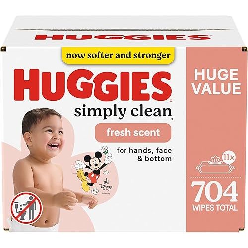 Huggies Simply Clean Fresh Scent Baby Wipes, 11 Flip-Top Packs (704 Wipes Total), Packaging May Vary