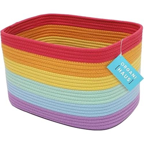 OrganiHaus Rope Rainbow Storage Baskets for Shelves, Rainbow Baskets for Classroom, Baby Basket for Nursery Storage, Rainbow Storage Bins & Toy Organizer, Colorful Baskets for Baby Room