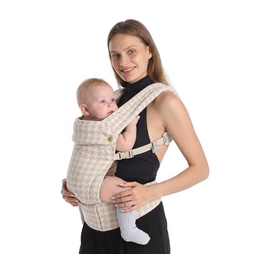 GROWNSY Baby Carrier, Infant 7-44 lbs, with Head Support, Beige Houndstooth