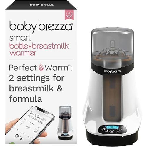Baby Brezza Smart Baby Bottle Warmer, Breastmilk Warmer + Defroster - Only Brand with Different Temperatures for Breastmilk + Formula - Universal Fit for All Bottles + Milk Bags - Bluetooth Control