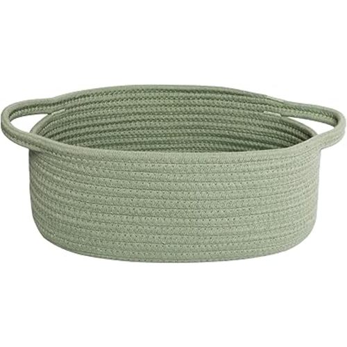 Basket for Gifts Empty, 13"x 9"x 5" Small Green Woven Rope Bin, Gift Basket Empty, Kids Dog Cat Toy Bin Box, Cute Baby Nursery Organizer, Decorative Storage with Handles, Green Room Decor