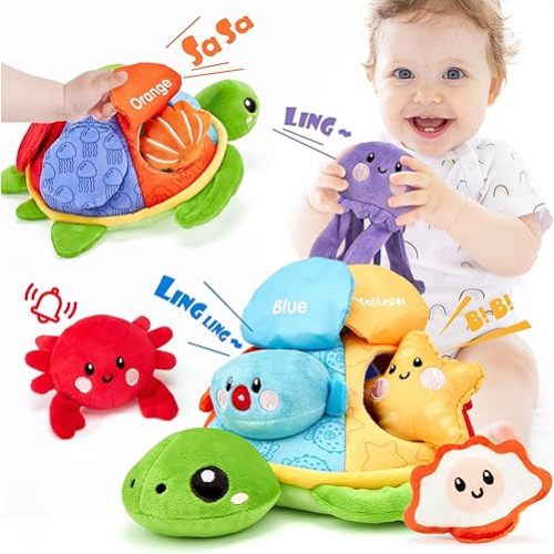 Montessori Toys for Babies 6-12 Months-6 PCS Stuffed Animals Baby Activity Color Sorting Matching Soft Crinkle Toys Fine Motor Skills Learning Toy Infant Sensory Toys for Babies 6 9 12 18 Months Gift