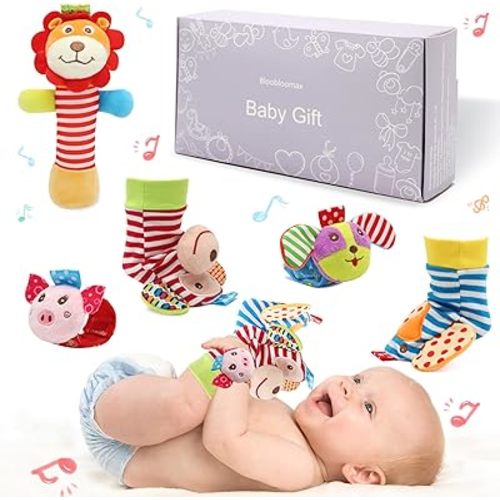 Wrist Rattles Foot Finder Rattle Toy for 0-4 Months Baby, Feet Leg Ankle Socks Arm Hand Bracelet Shaker for 4-8 Months Infant boy & Girl, Gift Set for 0-1 Years Newborn Babies (5 pcs-B)