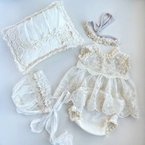 Boho beige girl outfit, romper bonnet Newborn lace set, boho props, boho halo headband, Newborn photography props