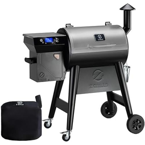 Z GRILLS Wood Pellet Grill Smoker with PID 2.0 Controller, 459 SQ.IN, 450°F Max Temperature, 8 in-1 BBQ Grill, LCD Screen, Meat Probes, Rain Cover, Backyard Camping Bake and Roast, 450E