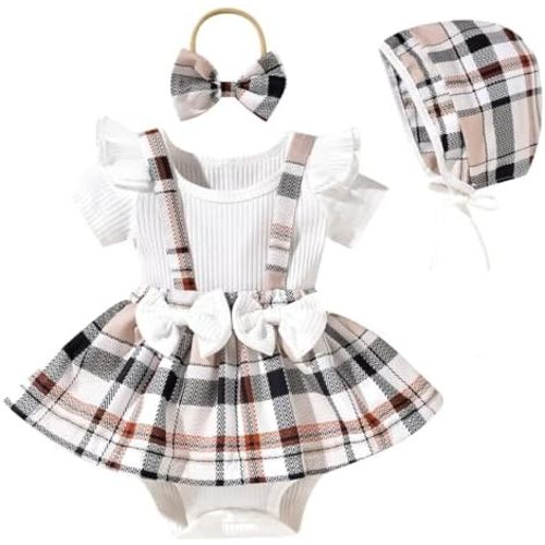 Unutiylo Preemie Newborn Baby Girl Clothes Romper Suspender Dress Summer Outfits Ruffle Short Sleeve Set
