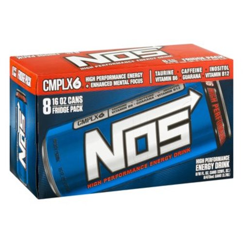 NOS High Performance Energy Drink, Original, 16 fl oz, 8 Pack with Taurine, Caffeine, Inositol, Vitamins B6 & B12