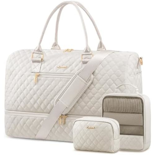 LOVEVOOK Travel Duffle Bag for Women, Weekender Overnight Bag with Shoe Compartment, Carry on Bag with Toiletry Bag, Gym Duffel Bag with Wet Pocket, Hospital Bags for Labor and Delivery 3 Pcs Set